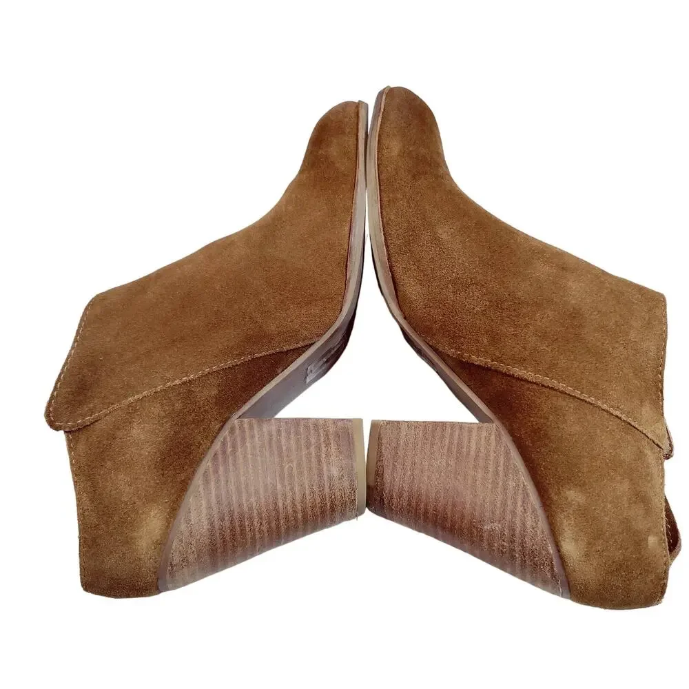 Dolce Vita Women's Sz 10 Hena Camel Brown Suede Block Heel Side Zip Bootie Mule